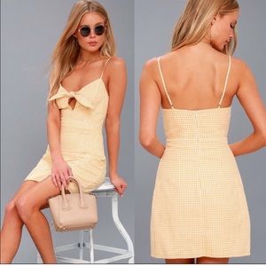 Lulus Music City Yellow Gingham Tie Dress L NWOT